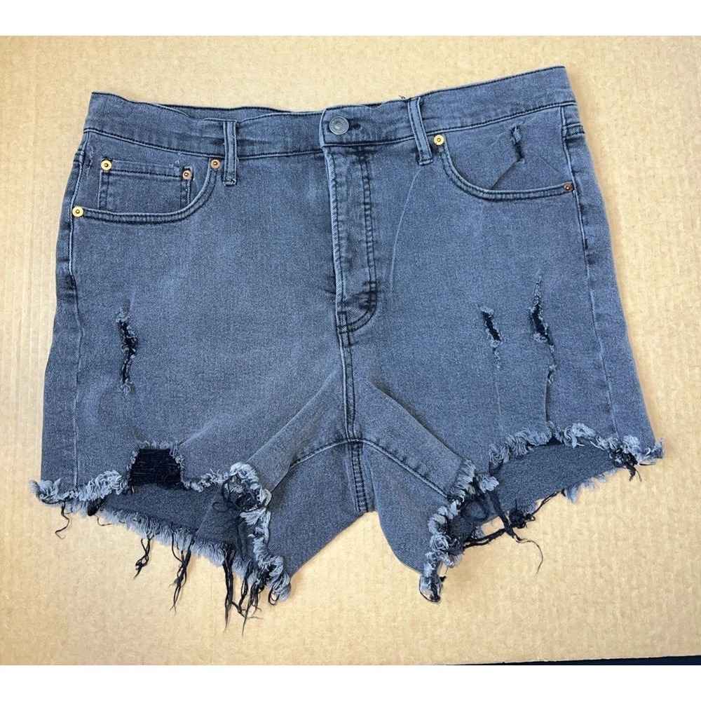 Jessica Simpson Black Shorts Size 16W Infinite High Waist Distressed Button Fly
